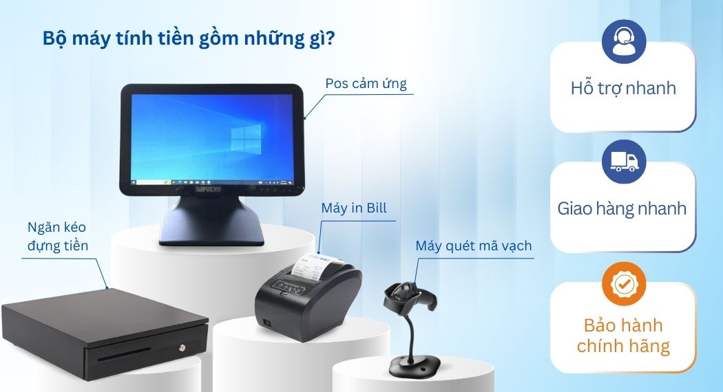 Máy POS cảm ứng GT-664 giờ cao điểm quán đông khách