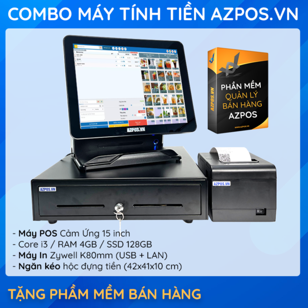 <b>COMBO AZPOS 102 </b> Máy Tính Tiền Cafe/ Quán Ăn Cảm Ứng POS