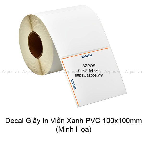 Giấy Decal In Mã Vạch Viền Xanh 100x100mm