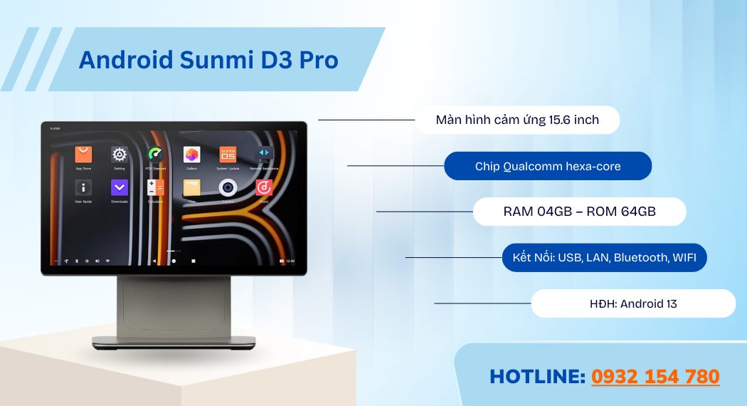 Máy POS cảm ứng Android Sunmi D3 Pro chính hãng Azpos