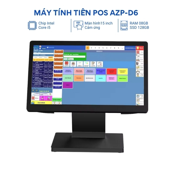 Máy Tính Tiền Pos  AZP-D6 Core i5/RAM 08GB/ SSD 128GB/ 15.6inch Cảm Ứng