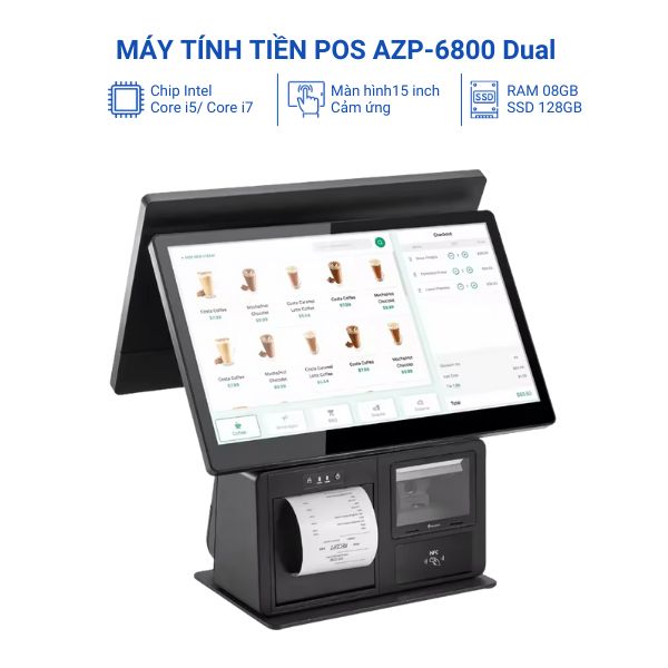 Máy Tính Tiền Cảm Ứng AZP-6800 Dual (2 Màn Hình 15.6 inch) Core i5/ RAM 08GB/ SSD 128GB