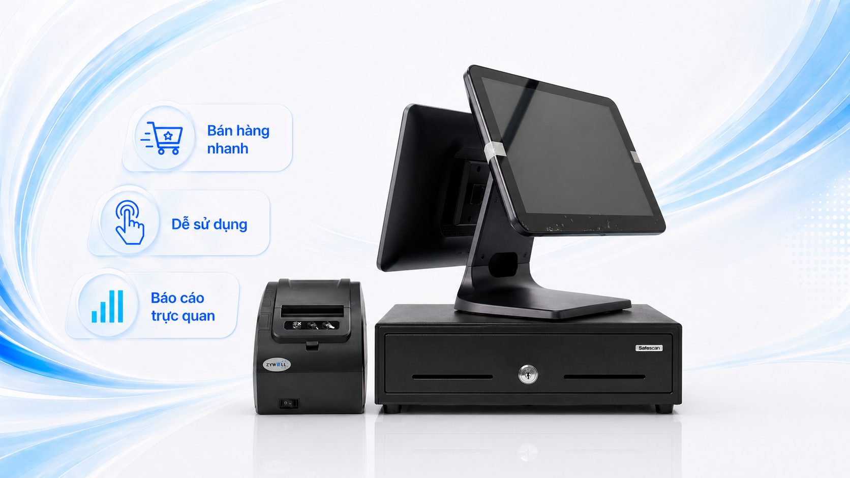 POS cảm ứng + Máy in bill + Ngăn kéo (đã có phần mềm)