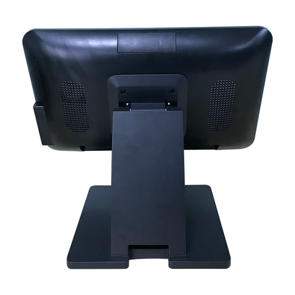 Mặt sau máy tính tiền AZP-W610 có loa hai bên và chân đế gập gọn
